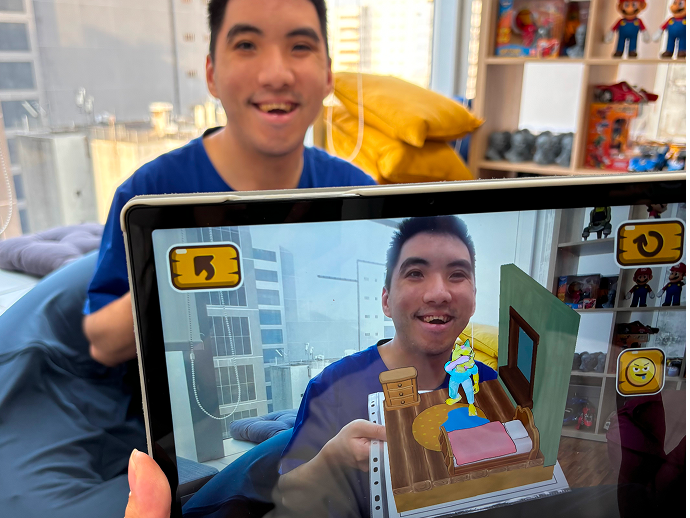 畫作用擴增實境技術與組員進行互動。